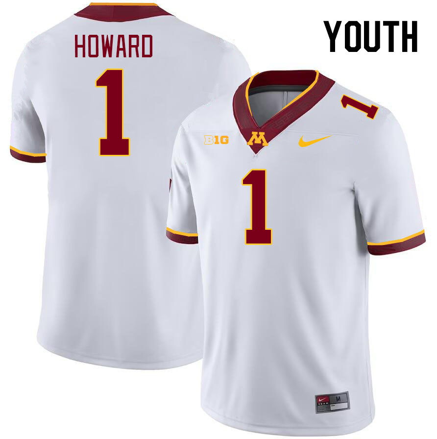 Youth #1 Jaxon Howard Minnesota Golden Gophers College Football Jerseys Stitched-White